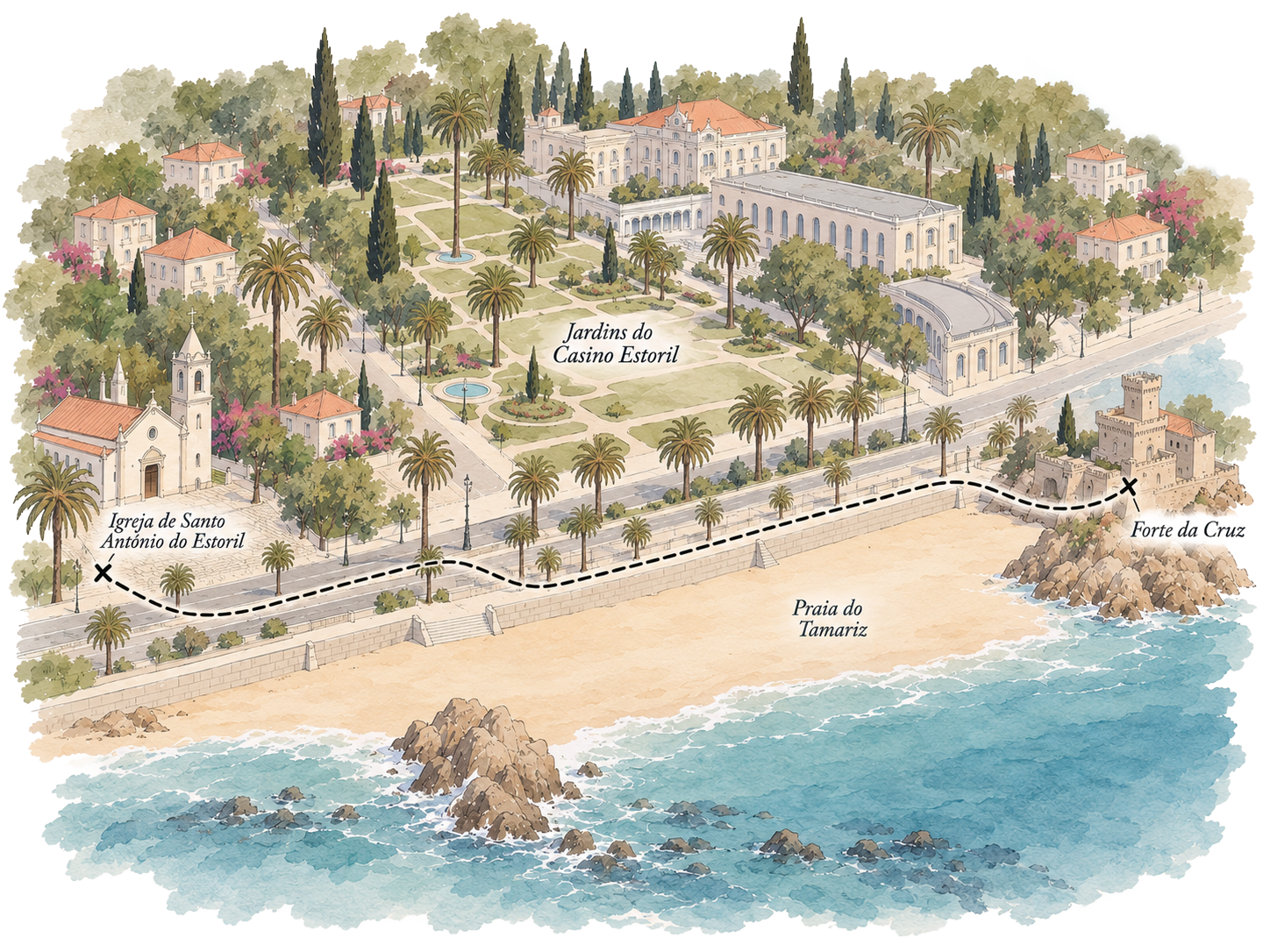 Map showing church and fort in Estoril